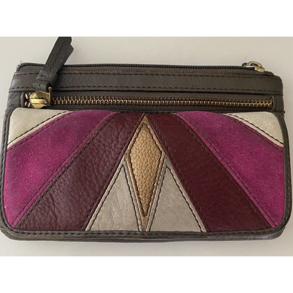 Fossil Karli Clutch Wristlet Wallet Bag‎ Geometric Print Leather Mod Vintage NWT - Picture 2 of 16